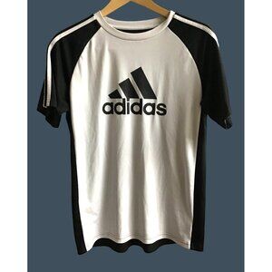 ADIDAS- BOYS SHORT SLEEVE FRONT LOGO GRAPHIC T-SHIRT WHITE/BLACK SIZE X-LARGE 18